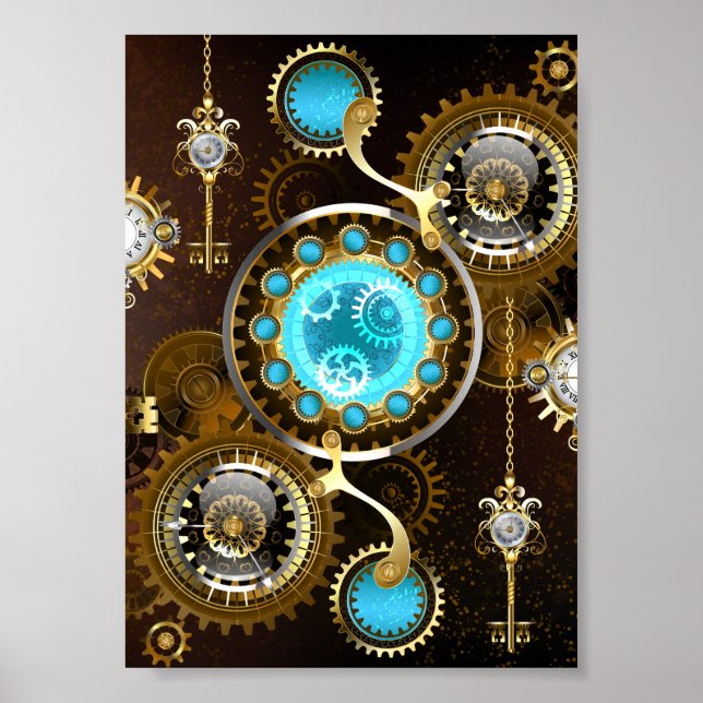 Poster Fundo Rusty Steampunk com Lentes Turquesa (Frente)