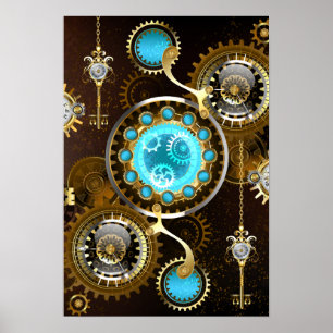 Poster Fundo Rusty Steampunk com Lentes Turquesa