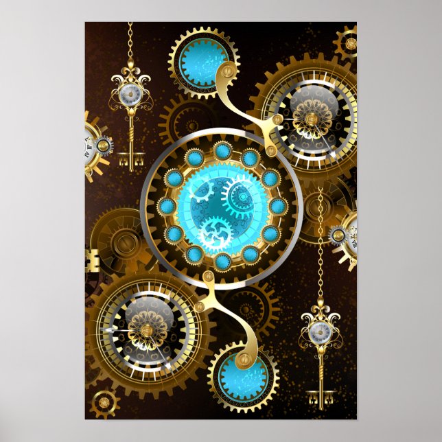 Poster Fundo Rusty Steampunk com Lentes Turquesa (Frente)
