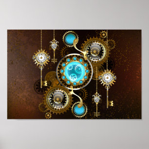 Poster Fundo Rusty Steampunk com Lentes Turquesa