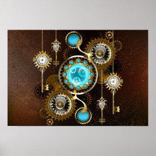 Poster Fundo Rusty Steampunk com Lentes Turquesa