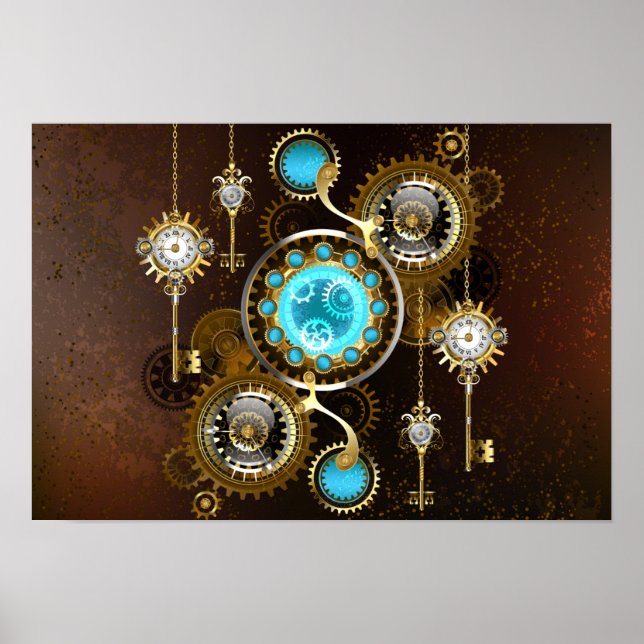 Poster Fundo Rusty Steampunk com Lentes Turquesa (Frente)