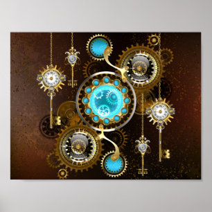Poster Fundo Rusty Steampunk com Lentes Turquesa