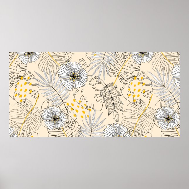 Poster Fundo sem costura com plantas, folhas e flores (Frente)