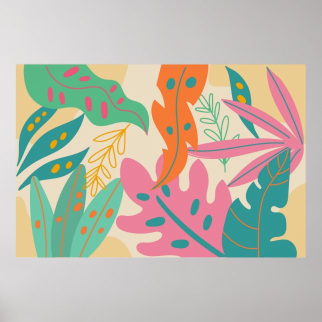 Poster Fundo tropical com plantas da selva. Palma (Frente)