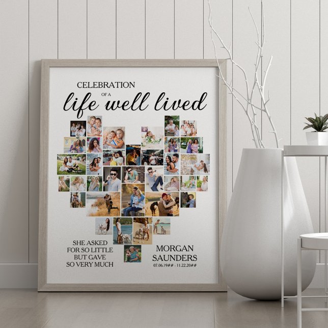 Poster Funeral De Colagem Fotográfica Com Boa Vida Ao Cor (Life well lived photo collage memorial poster - order professionally printed or as digital download)