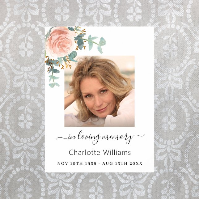 Poster funeral de foto floral de ouro rosa (Criador carregado)