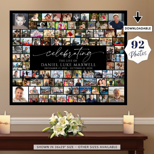 Poster Funeral Memorial 92 Photo Collage Celebrating Life (Criador carregado)