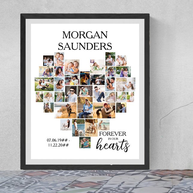 Poster Funeral Memorial da Colagem Fotográfica do Heart S (Funeral memorial poster to order professionally printed or as a printable digital download)