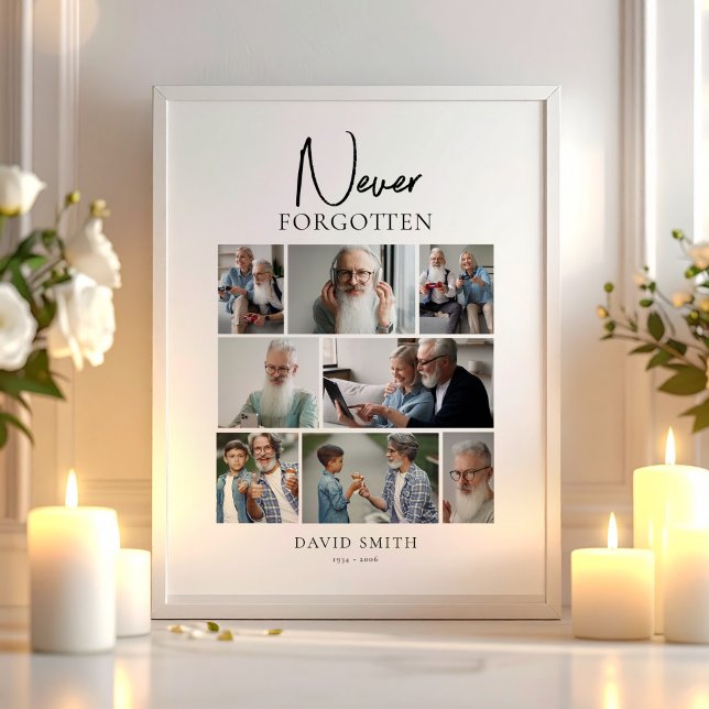 Poster Funeral Memorial Minimalist Custom Photo Collage (Funeral Memorial Minimalist Custom Photo Collage Poster, loss of Loved One)