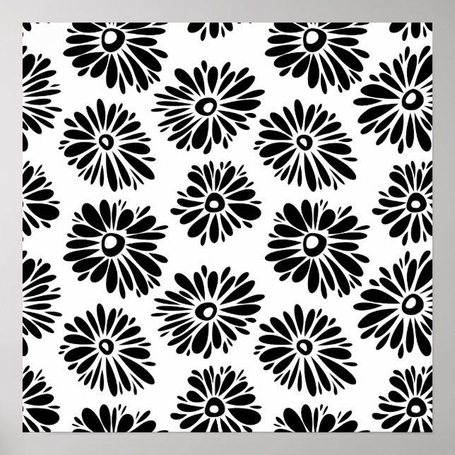 Pôster Funky Black e white floral (Frente)