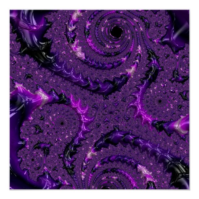 Pôster Funky Bold Boho Purple Digital Abstrato Fractal (Frente)