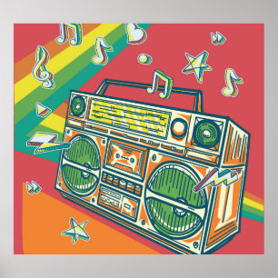 Poster Funky Boom Box Design Colorida