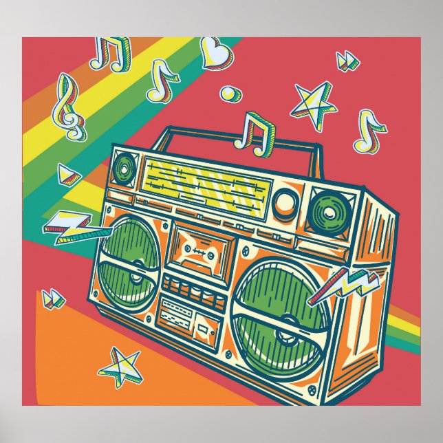 Poster Funky Boom Box Design Colorida (Frente)