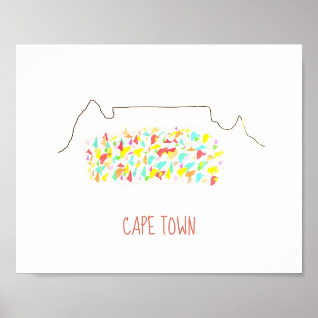 Poster Funky Cape Town ZA Mesa Mountain Colorir (Frente)