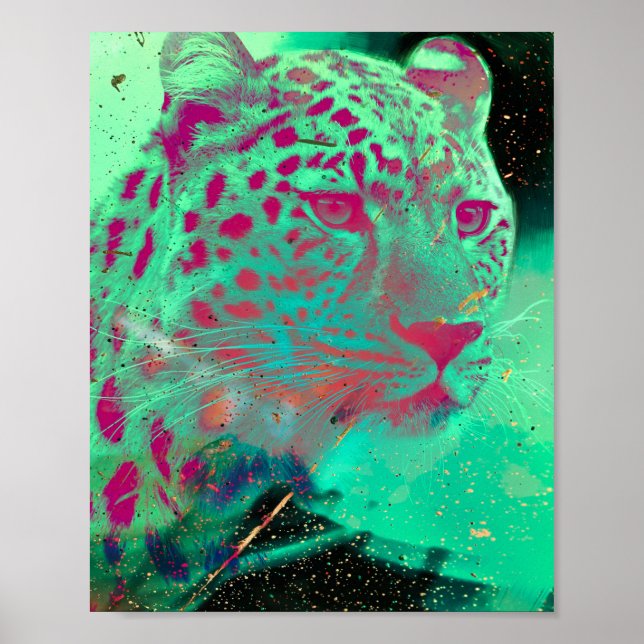 Poster Funky Cheetah Psychedelic Mint Hot Pink Art (Frente)