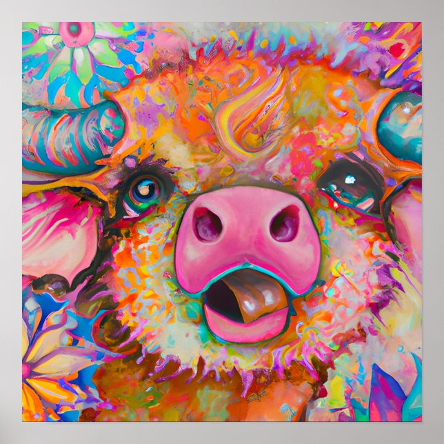 Poster Funky Happy Baby Buffalo Fazenda Arte Animal (Frente)