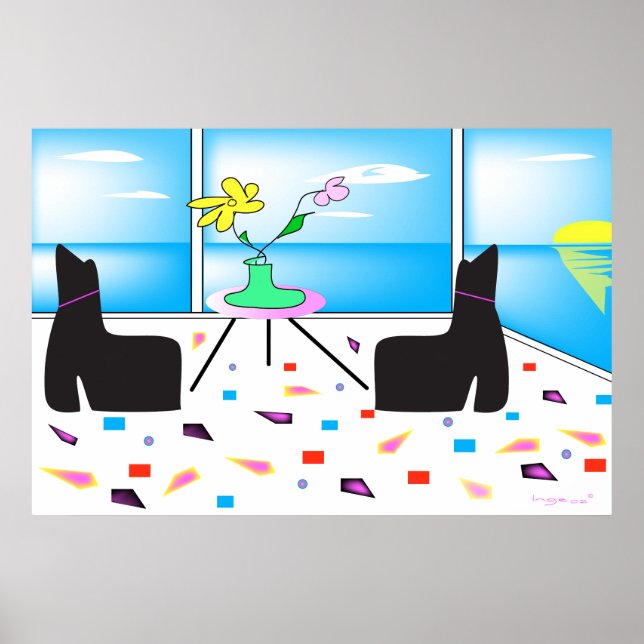 Poster Funky Whimsical Ocean View Colorir (Frente)