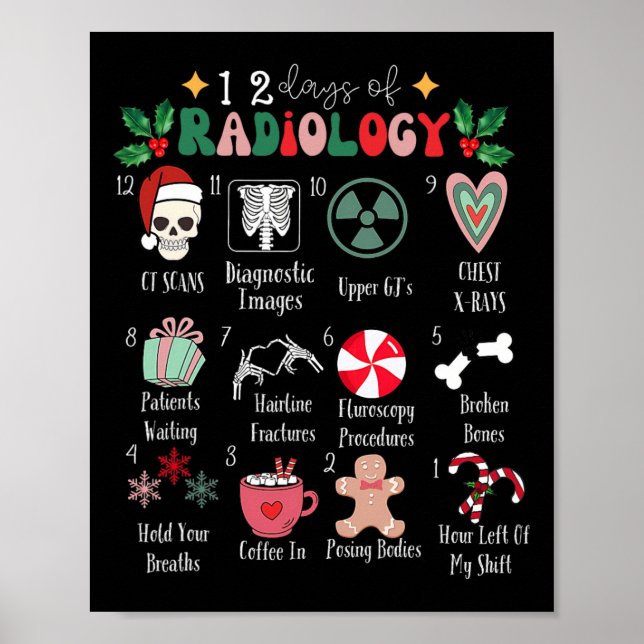 Poster Funny 12 Days Of Radiology Christmas Radiate Xray  (Frente)