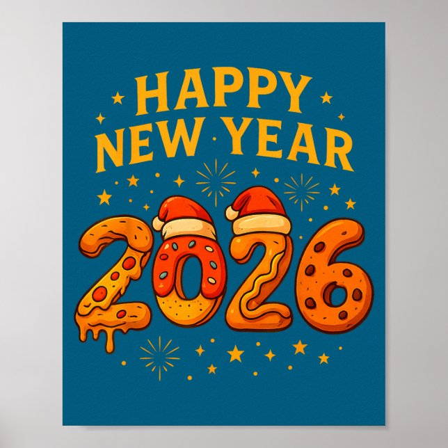 Poster Funny 2026 Happy New Year Food Zza Donut For Kids  (Frente)