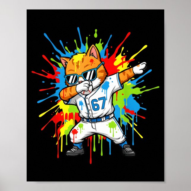 Poster Funny 67 Baseball Dabbing Cat 6 7 Dripng Ice Cream (Frente)