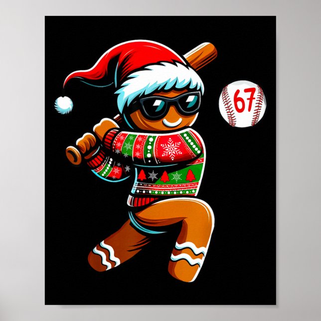 Poster Funny 67 Gingerbread Man Playing Baseball Christma (Frente)