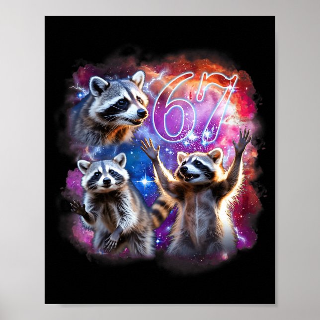 Poster Funny 67 Meme Racoon Howling At The Moon Six Seven (Frente)