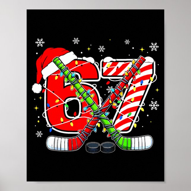 Poster Funny 67 Santa Hat Candy Cane Ice Hockey Six Seven (Frente)