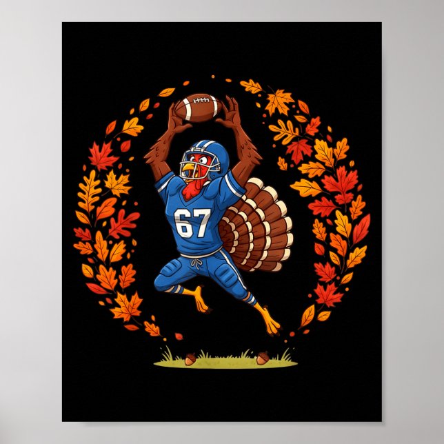 Poster Funny 67 Thanksgiving Football Turkey Fall Srts Ga (Frente)