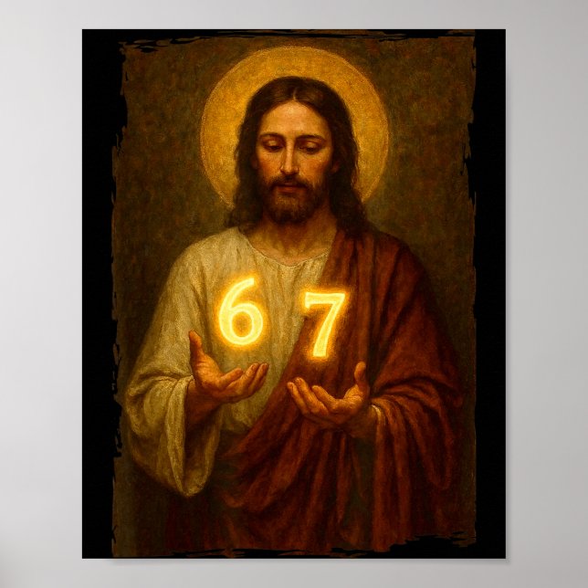 Poster Funny 6 7 Jesus. Absurd Six Seven Meme, Weird Teen (Frente)