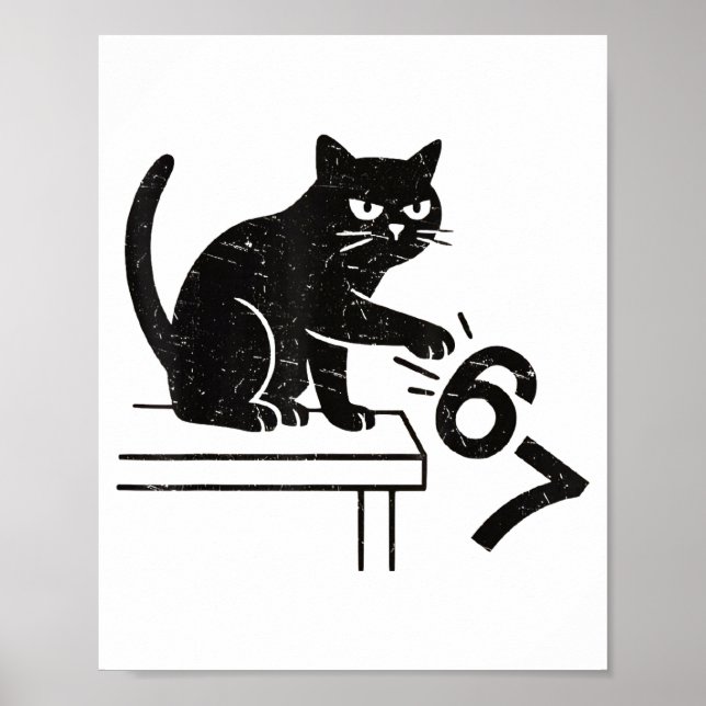 Poster Funny 6 7 Meme Cat Knocking Off 67  (Frente)