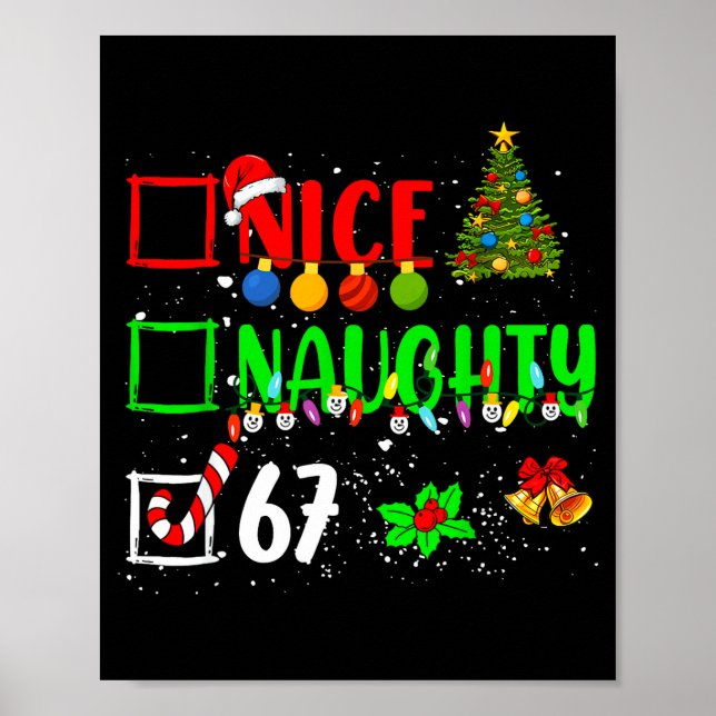 Poster Funny 6-7 Meme Nice Naughty 67 Christmas Brain Rot (Frente)