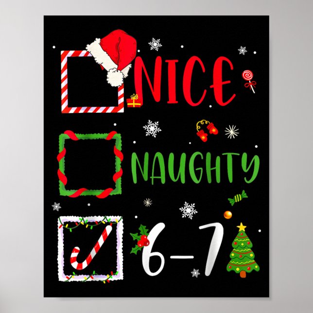 Poster Funny 6-7 Meme Nice Naughty 67 Christmas Brain Rot (Frente)