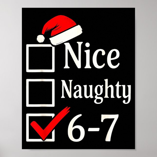 Poster Funny 6-7 Meme Nice Naughty 67 Christmas Brain Rot (Frente)