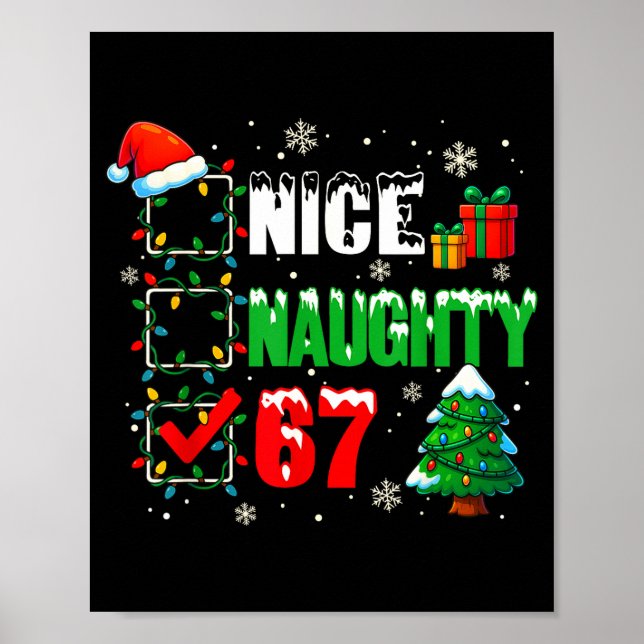 Poster Funny 6-7 Meme Nice Naughty 67 Christmas Brain Rot (Frente)
