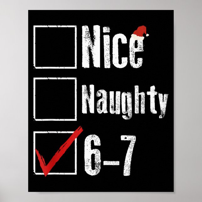 Poster Funny 6-7 Meme Nice Naughty 67 Christmas Brain Rot (Frente)