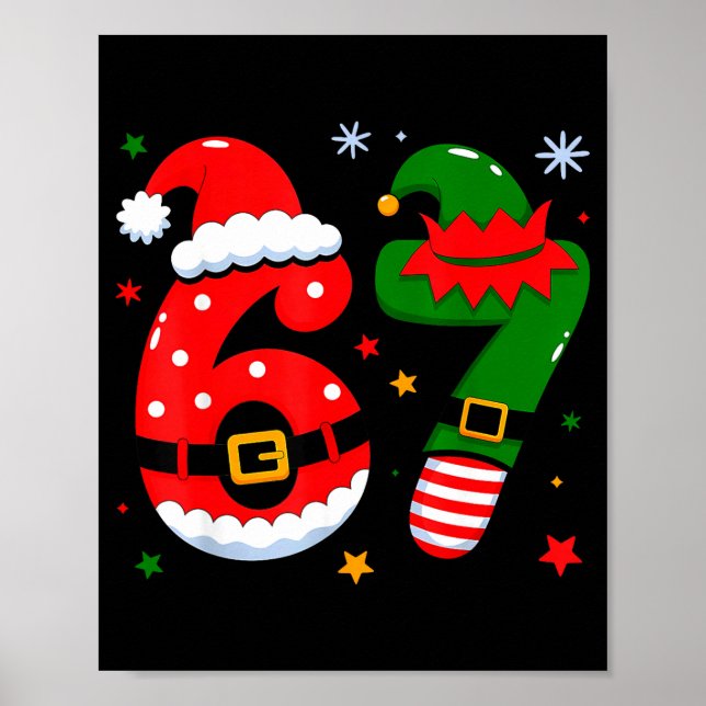Poster Funny 6 7 Six Seven Meme Christmas Santa Elf Coupl (Frente)