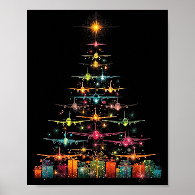 Poster Funny Airplanes Christmas Tree Graphic Air Planes  (Frente)