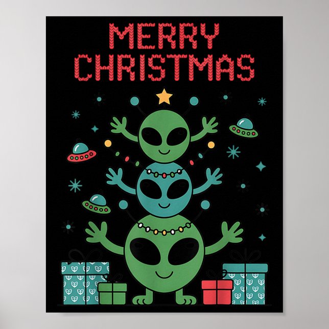 Poster Funny Alien Trio Merry Ugly Christmas Santa Hat Xm (Frente)