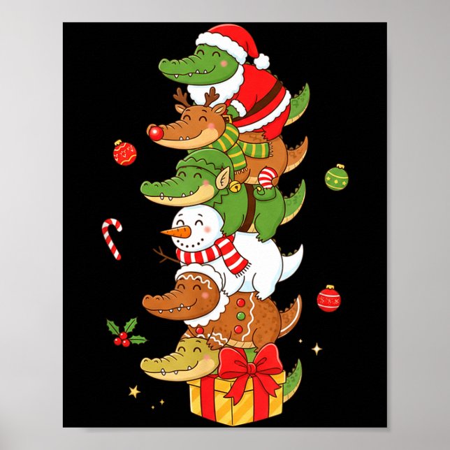 Poster Funny Alligator Santa Elf Snowman Christmas Womens (Frente)