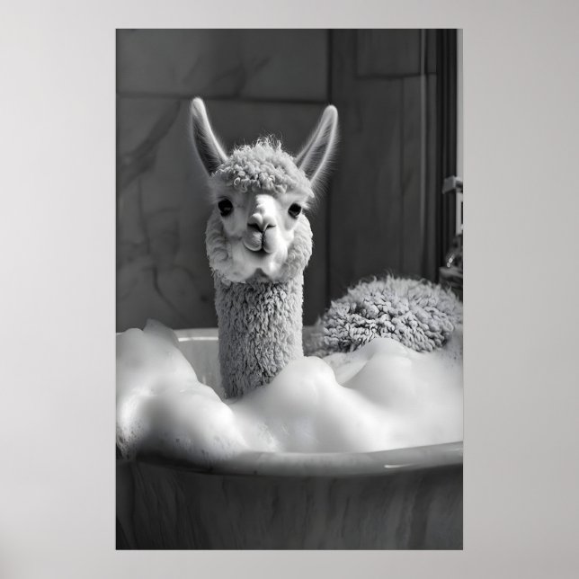 Poster Funny Alpaca Bubble Bath Art, Bathroom Print (Frente)