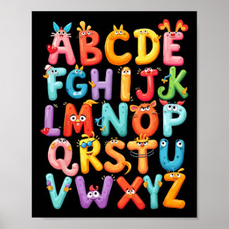 Poster Funny Alphabet A-z Abc Kids Back To School Pre K T