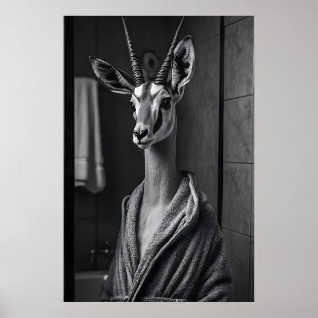 Poster Funny Antelope in Bathrobe Print, Quirky Bathroom (Frente)