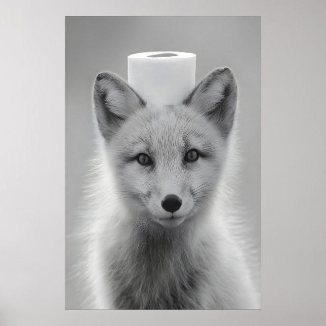 Poster Funny Arctic Fox Bathroom Print, Toilet Paper on (Frente)