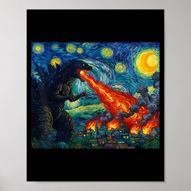 Poster Funny Art Japanese Monster Kaiju In Van Gogh Starr (Frente)