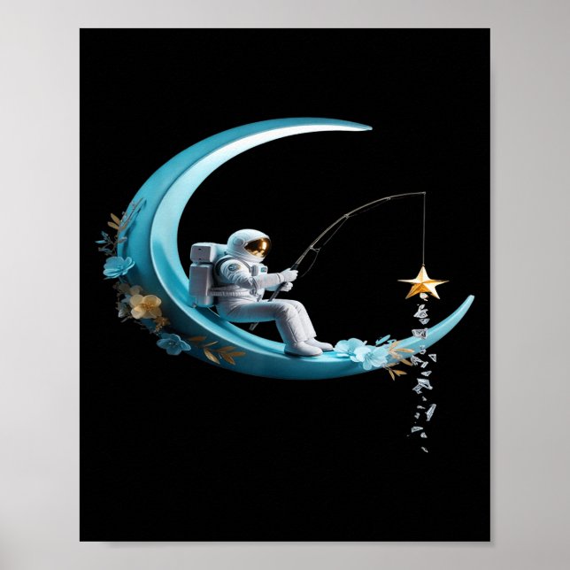Poster Funny Astronaut Christmas Floral Chinoiserie Space (Frente)