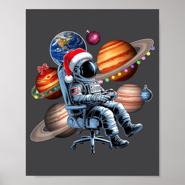 Poster Funny Astronaut Christmas Space Lights Santa Hat P (Frente)