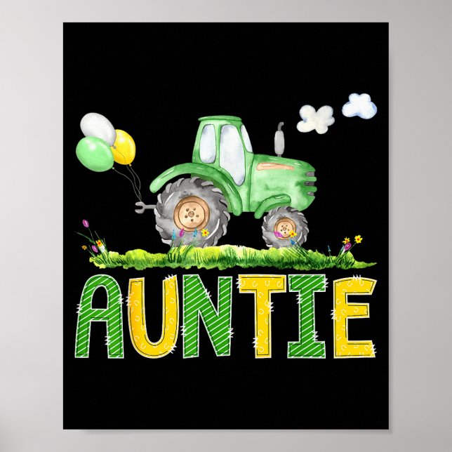 Poster Funny Auntie Birthday Boy Tractor Farm Truck Match (Frente)