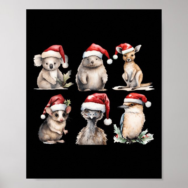 Poster Funny Aussie Animais Papais noeis De Natal Austral (Frente)