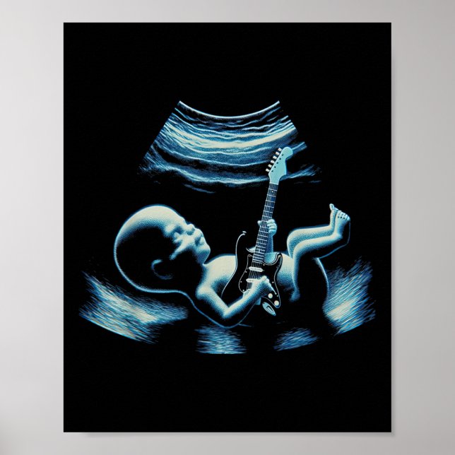Poster Funny Baby Guitar Player Rock Music Pregnancy Anno (Frente)